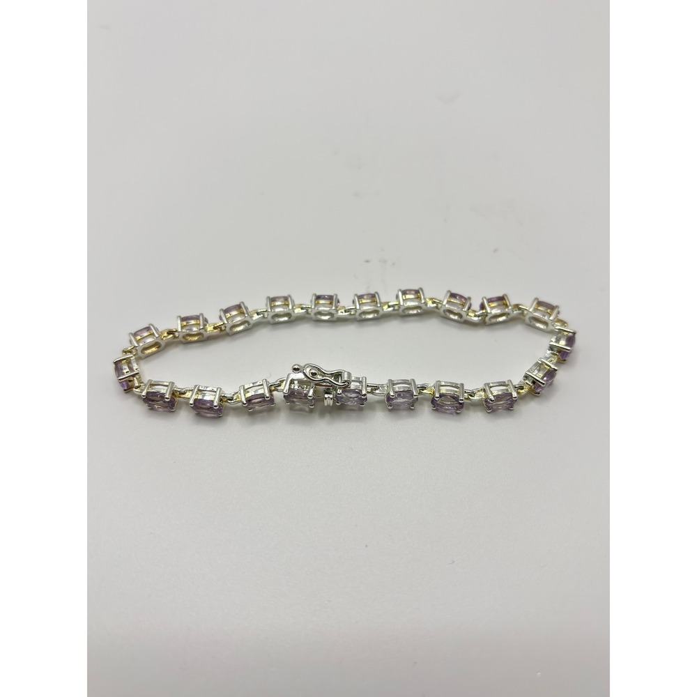 ADI‎ 925 Sterling Silver Amethyst Tennis Bracelet 7.5" Purple Gemstone Thai